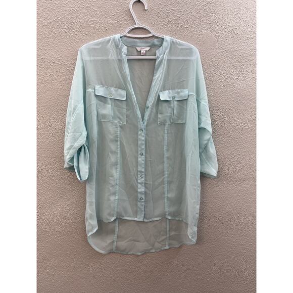 Candies Womens Juniors Blouse Size Small Blue Sheer Button Up Collared - Picture 1 of 14